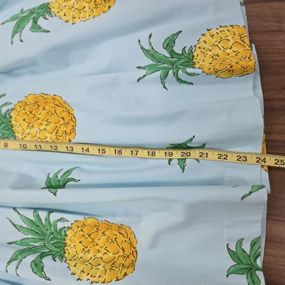 Talbots Pineapple Print Pleated Skirt Fit & Flare Teal Yellow Tropical size 12P - Picture 5 of 9